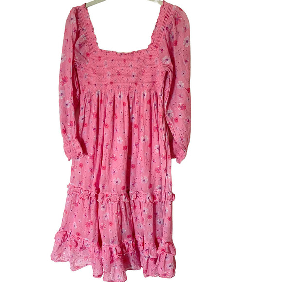 LoveShackFancy Miri Dress Tired Midi Puff Sleeves Smocked Size M - Picture 5 of 9